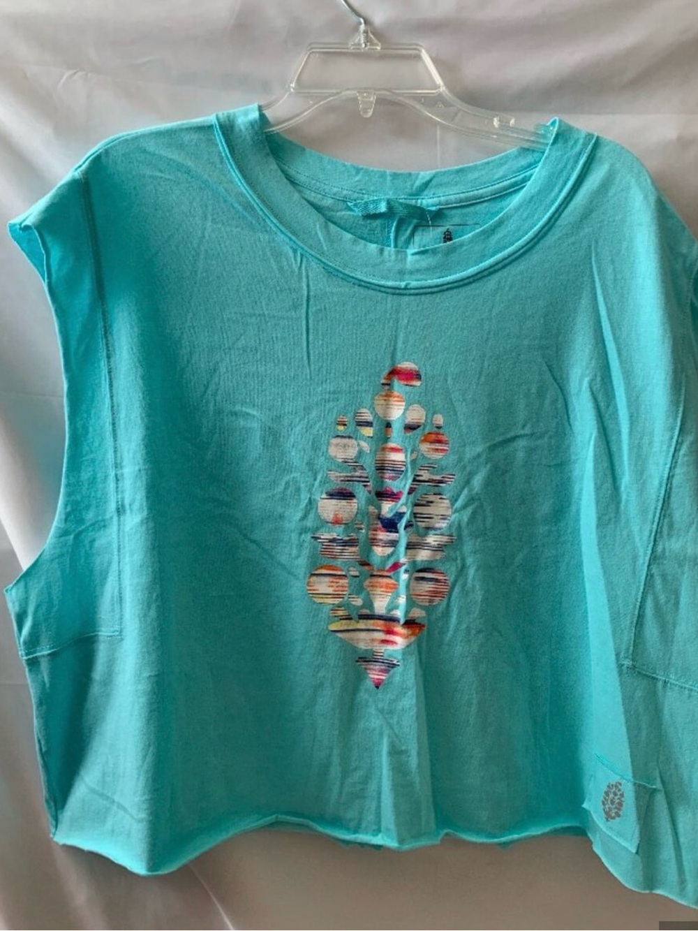 Free people Free Movement Turquoise Sleeveless Embroidered Graphic Tank
